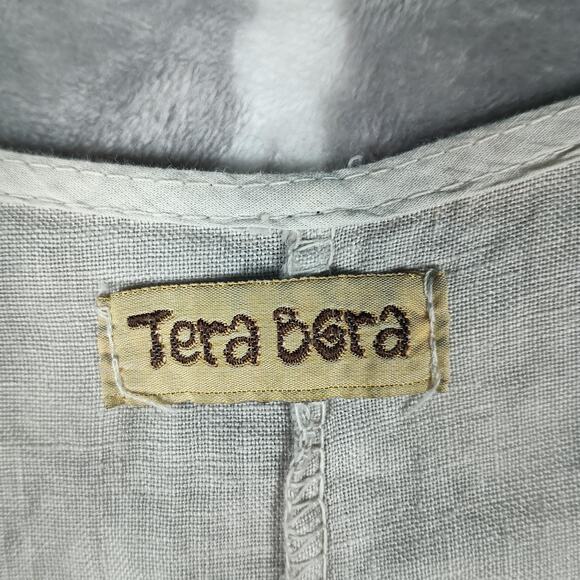 Tera Bora Cottage Dress Womens Small Beige Linen Floral Pockets Ruffle Prairie - Picture 3 of 11